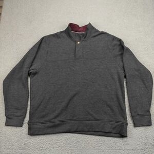 Orvis Sweater Mens 2XL Gray Quarter Zip Snap Mock Neck Pullover Fleece